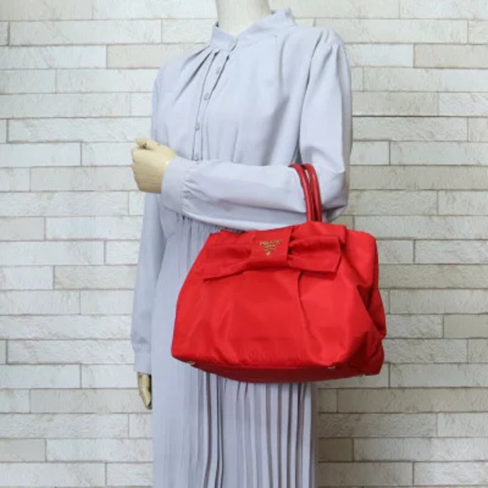 Prada bag red Tessuto bow Fiocco tote
